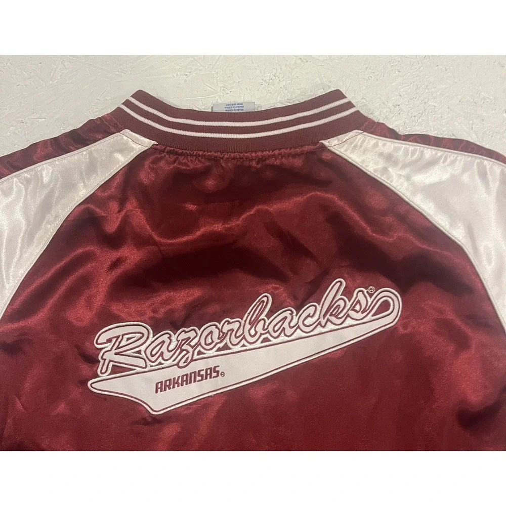 Vtg‎ Arkansas Razorbacks NCAA Knights Apparel Satin Jacket Sz M College Bomber